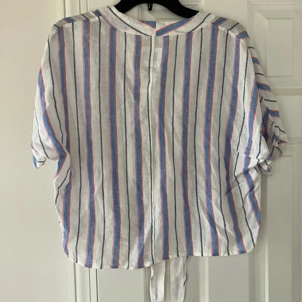 NWT Rails Thea Tahiti Strip Linen Button-up Tie Shirt Small - Picture 8 of 10